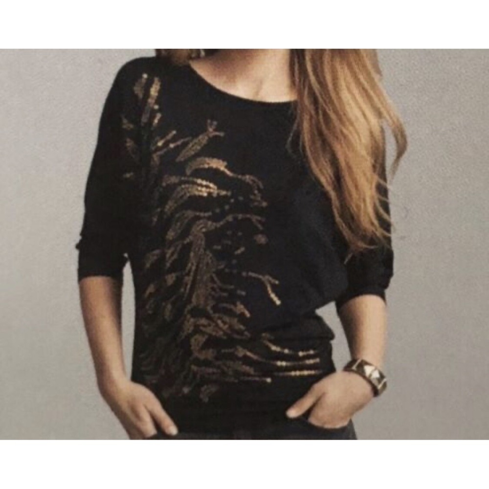 CAbi 152 Cherie Tee Top Black Sequins Dolman Sleeve X-Small Womens size XS
